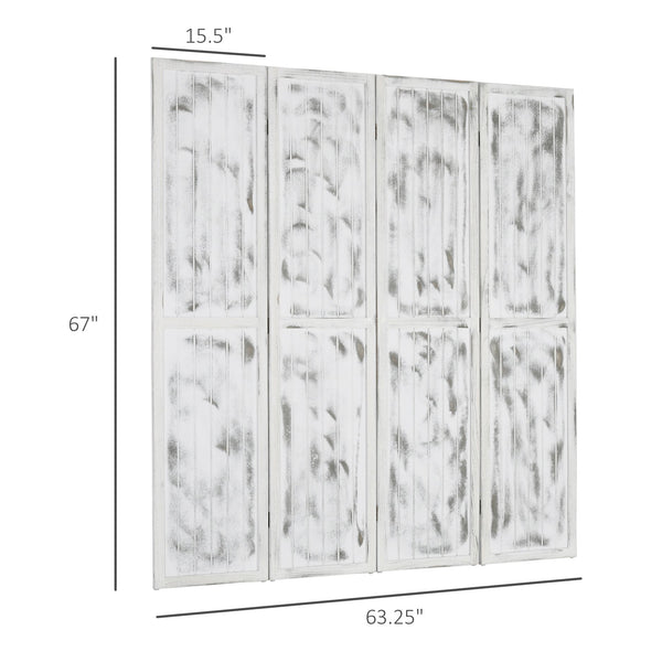 English Elm HOMCOM Whitewashed Wood 4-Panel Room Divider 67" Tall Folding Privacy Screen with MDF Panels W2225P173942