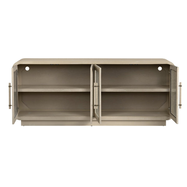 Crestview Collection Transitional Media Credenza - Elegant Tan Finish With Glass Doors, Storage Shelves & Cable Management Tan Solid Wood Cvfdr1213