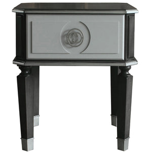 English Elm Charcoal End Table with 1 Drawer, 2/3 Glide, Silver Trim & Tapered Legs — Stylish Storage Accent B062P185733