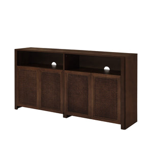 English Elm 63" Mid Century Modern Rattan Sideboard Buffet Cabinet with Adjustable Shelves, Durable Craftsmanship and Outlet Access for Living Room Storage and TV Console Walnut W1801P371658
