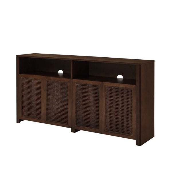 English Elm 63" Mid Century Modern Rattan Sideboard Buffet Cabinet with Adjustable Shelves, Durable Craftsmanship and Outlet Access for Living Room Storage and TV Console Walnut W1801P371658
