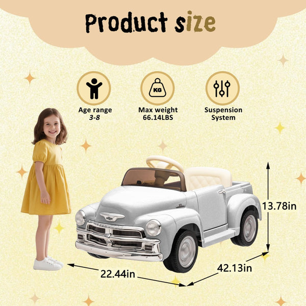 English Elm 12v Chevrolet 3100 Licensed Vintage Pickup Ride on Truck with Led Lights and Parent Remote White W1578P214179