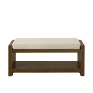 English Elm 40" Accent Bench with Lower Shelf Shoe Rack, Removable Padded Cushion, Modern Entryway Storage Stool Ivory W2186P292094