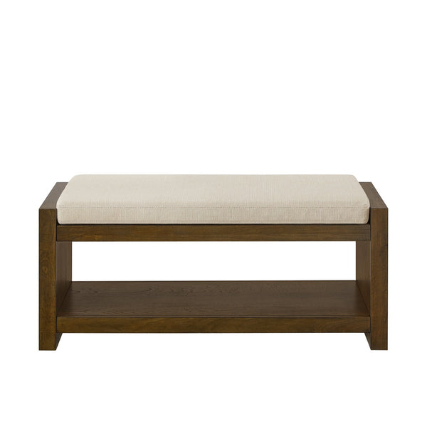 English Elm 40" Accent Bench with Lower Shelf Shoe Rack, Removable Padded Cushion, Modern Entryway Storage Stool Ivory W2186P292094