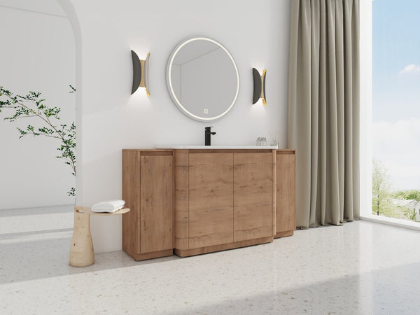 English Elm 64'' Freestanding Bathroom Vanity Oak Melamine Plywood with Ceramic Sink Soft Close W999S00515