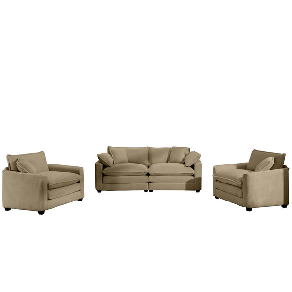 English Elm Warm Cozy Sofa Set - Luxurious Tan Corduroy Home Theater Sofa With Soft Cushions & Pillows W714S00785-GIGA