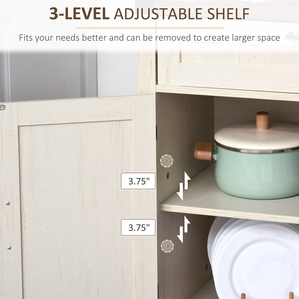 English Elm HOMCOM Rustic Farmhouse Sideboard Buffet with 2 Barn Doors, Adjustable Shelf, Drawer Storage White W2225P173876