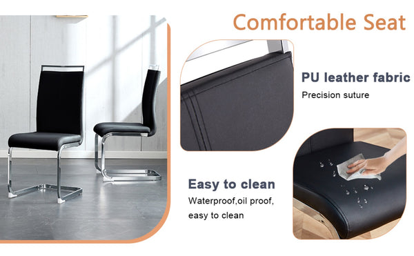 English Elm Table Modern Marble Dining Set - 71"X35.4" Tempered Glass Table With 8 Stylish Black Pu Chairs W1151S02117-GIGA