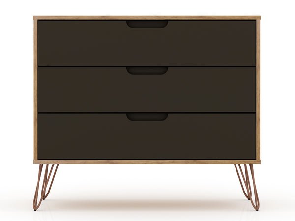 English Elm Rockefeller 35" Dresser with 3 Smooth-Glide Drawers, Metal Splayed Legs, TV-Ready Storage, Anti-Tip Grey B365P398134