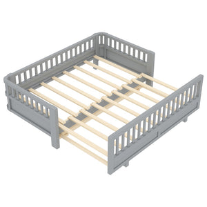 English Elm Twin Size Platform Bed With Guardrails - Stylish, Solid Wood Frame Converts To Double Twin, Grey W1580S00240-GIGA