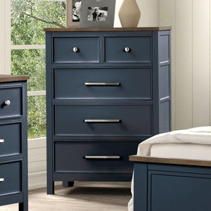 English Elm Modern Two-Tone Farmhouse Chest 8-Drawer Blue & Dark Brown with English Dovetail, Ball-Bearing Glides, Nickel Hardware B2741P369866