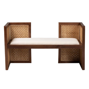 English Elm Japandi Woven Jute Bench with Sculptural Hourglass Legs for Entryway or Bedroom B2750P467756