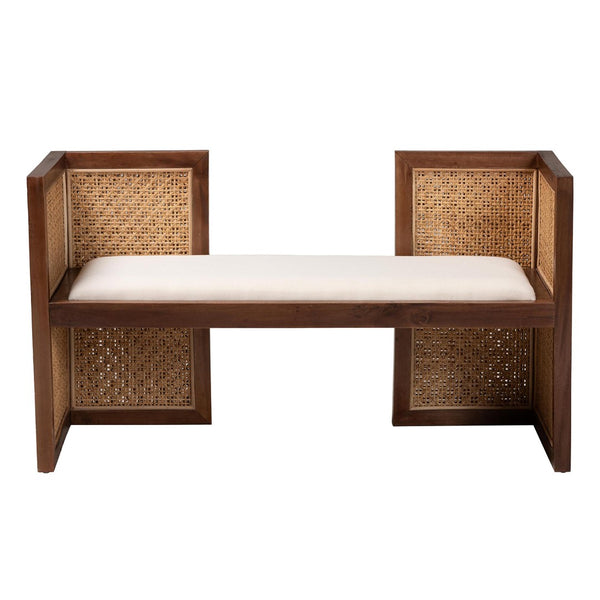 English Elm Japandi Woven Jute Bench with Sculptural Hourglass Legs for Entryway or Bedroom B2750P467756