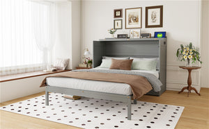 English Elm Queen Murphy Wall Bed Cabinet with Storage Drawer Built-in Power Outlets Usb Ports Gray LP000400AAE-1