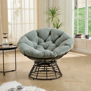 English Elm Comfortable Rattan Papasan Swivel Chair Overstuffed Corduroy Cushion Indoor Outdoor Lounge W640P443557