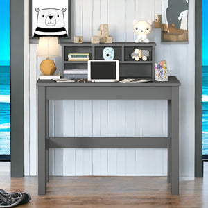 English Elm Grey Writing Desk with Hutch – Spacious 35" Wide Workstation with Cable Management, Shelves & Storage Organized Elegance for Home Office and Study Spaces B062P209417