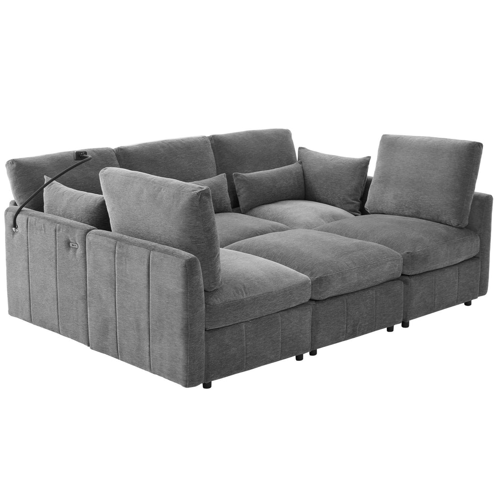 English Elm Modern Modular Sectional Sofa With Usb Ports & Movable Ottoman - L-Shaped, U-Shaped, Sofa Bed Comfort N719S002050E