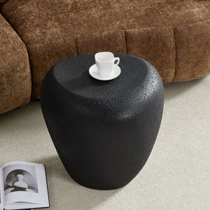 English Elm 19.29 Inch Fiberglass Stacked Stone Side Table Sculpted Organic Form for Living Room Black W2582P427033