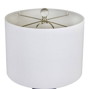 English Elm Spyro 23" Contemporary Table Lamp in Bijou Blue Ceramic with Crystal Base, Linen Shade, Nickel Accents B202P224021