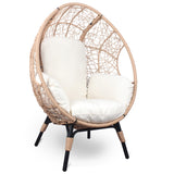 English Elm 2 Pieces Patio Pe Wicker Egg Chairs Model 3 With Natural Color Rattan Beige Cushion