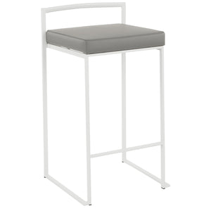English Elm Fuji 26" Stackable Counter Stools Set of 3 — White Metal Frame, Grey Faux Leather Padded Seats, Modern Comfort B202P222003