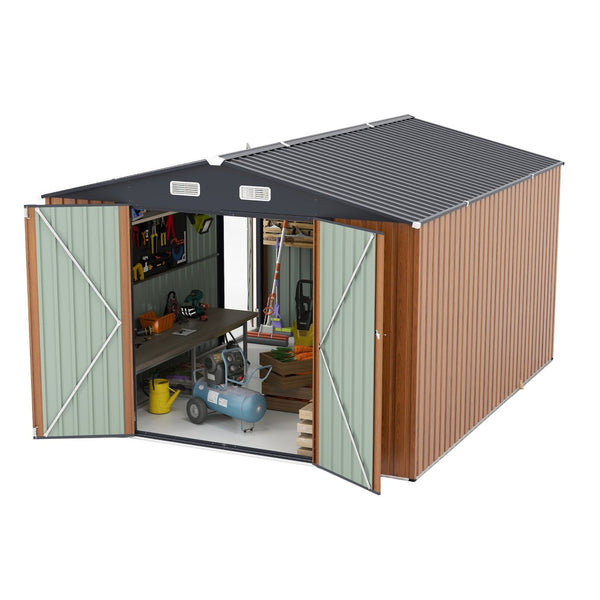 English Elm Campcraft Galvanized Steel Outdoor Storage Shed with Triple Lockable Doors and Vents W1598S00036
