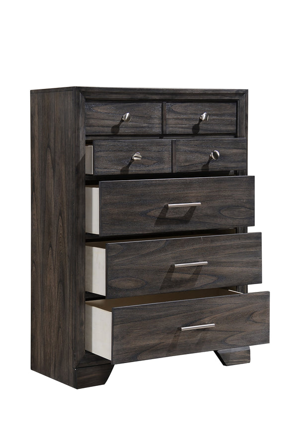 English Elm 1pc Modern Geometric Chest of Drawers with High-Gloss Finish, Sleek Hardware, Spacious Storage and Style Gray 37.8 L x 19.09 W x 53.35 H B2741P325738
