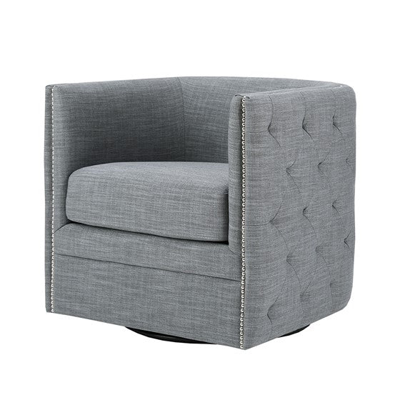 English Elm Capstone Tufted Swivel Chair with Nailhead Trim, Linen-Blend Upholstery, High-Density Foam Comfort B03548628