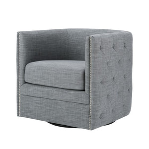 English Elm Capstone Tufted Swivel Chair with Nailhead Trim, Linen-Blend Upholstery, High-Density Foam Comfort B03548628