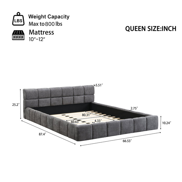 English Elm Christopher Knight Home® - Elegant Chenille Upholstered Bed in Soft Gray with Checkerboard Headboard, Queen Size, Plush Durability and Style N769Q335109G