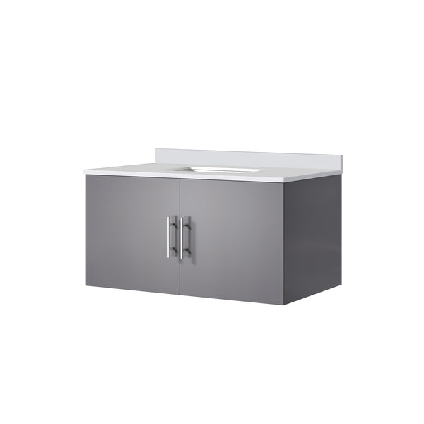English Elm Dark Grey Bath Vanity With White Quartz Top - Modern Design, Spacious Storage & Easy Installation B2731P258604
