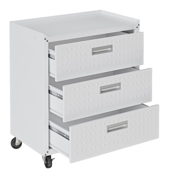 English Elm Rolling Metal Garage Cabinet with Locking Doors Diamond Texture Industrial Storage White B365P398223