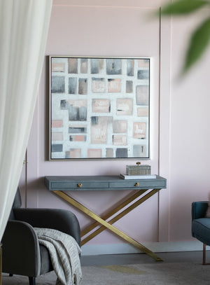 English Elm 39.4X39.4" Hand-Painted Wall Art - Modern European Stonework Design In Soft Pinks & Greys For Any Space W2078P313331