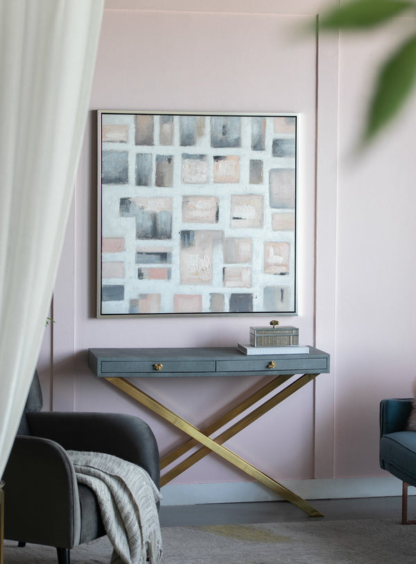 English Elm 39.4X39.4" Hand-Painted Wall Art - Modern European Stonework Design In Soft Pinks & Greys For Any Space W2078P313331