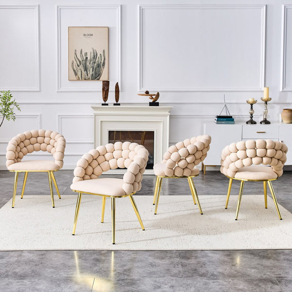 English Elm Set of 2 Sculptural Bubble Backrest Velvet Dining Chairs with Matte Black Legs Beige,Gold W3875P370929