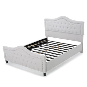 English Elm Upholstered Queen Platform Bed Arched Nailhead Tufted Frame No Box Spring Needed N761S6054002E