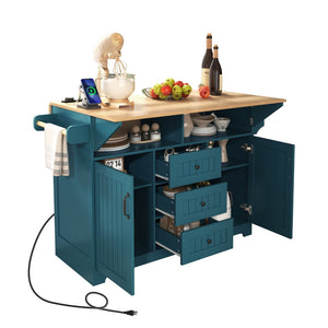 English Elm K&k Rolling Kitchen Island with Drop Leaves Power Outlet Drawers and Spice Rack Green N707S186617E