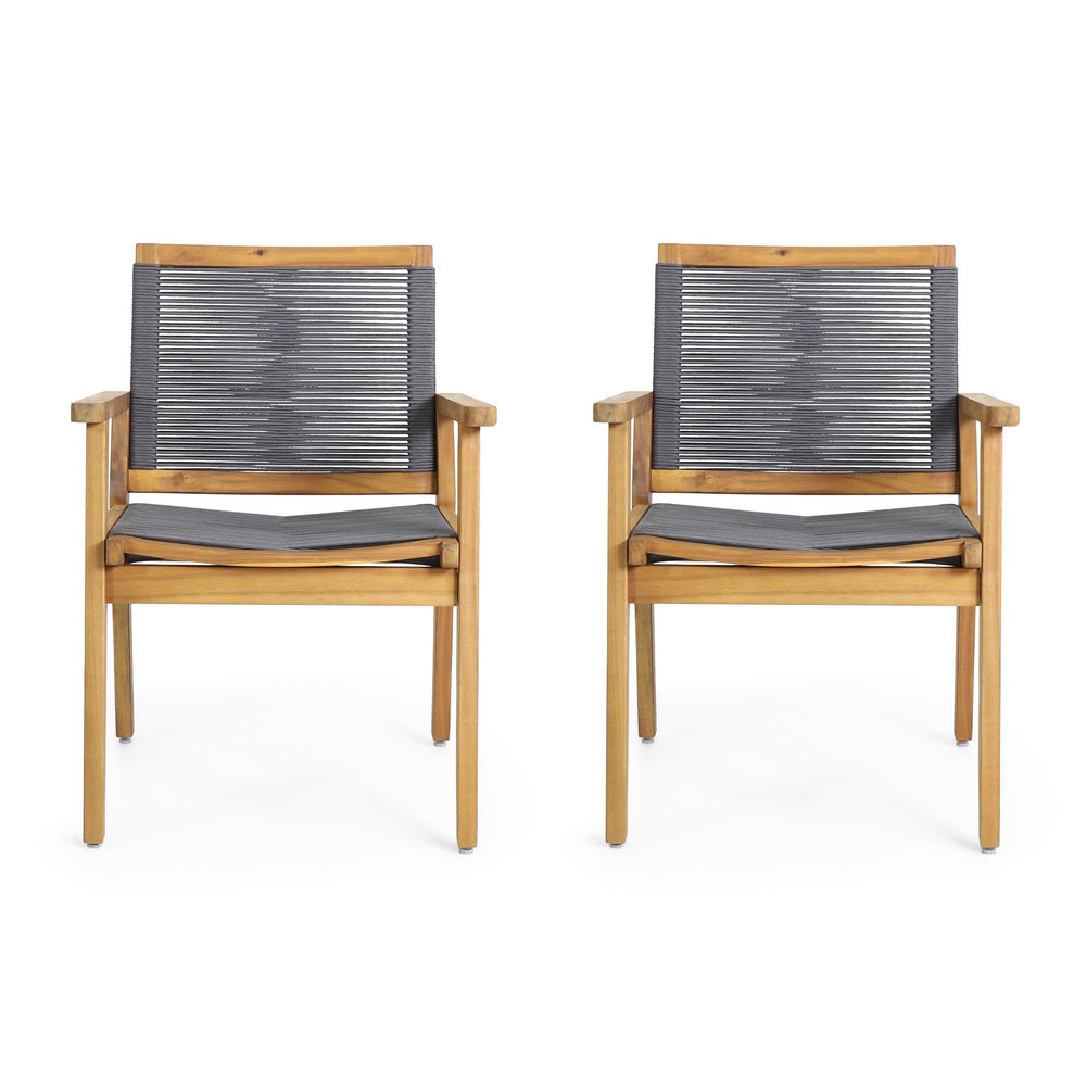 English Elm Christopher Knight Home® - MCGILL Dining Chair Set of 2 Dark Grey Acacia Wood Rope Weave Outdoor Transitional 400 lb Capacity 70486.00
