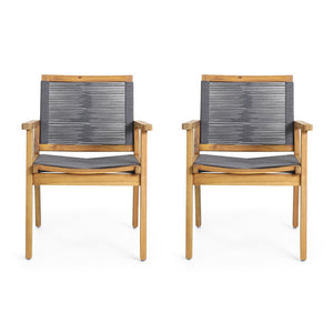 English Elm Christopher Knight Home® - MCGILL Dining Chair Set of 2 Dark Grey Acacia Wood Rope Weave Outdoor Transitional 400 lb Capacity 70486.00