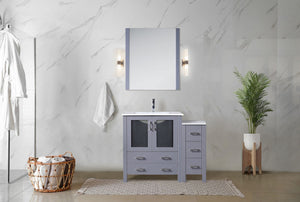 English Elm Dark Grey 42" Single Bath Vanity with Side Cabinet, White Ceramic Scratch‑Resistant Top, Soft‑Close Drawers B2731S00967