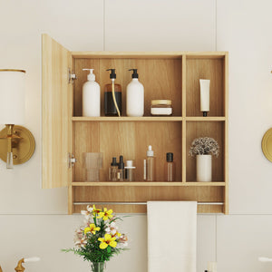 English Elm Bathroom Mirror Cabinet Wall Mounted with HD Mirror, 4 Compartments, Towel Rack, Moisture-Resistant Storage Burly Wood W2984P228641