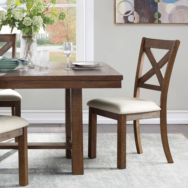 English Elm Brown Finish 5-Piece Dining Set With Rectangular Table & X-Back Chairs For Charming Spaces B011S01972
