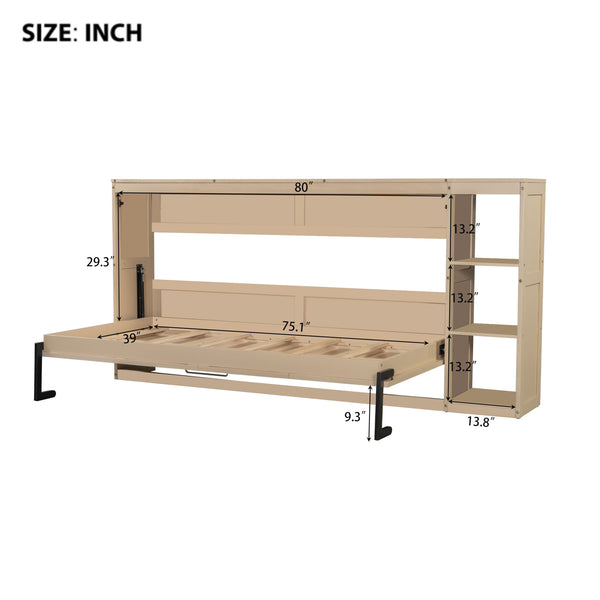 English Elm Twin Space-Saving Murphy Bed with Bookshelf and Fold-Down Desk, LVL/MDF, Compact Modern Design Natural GX002221AAN