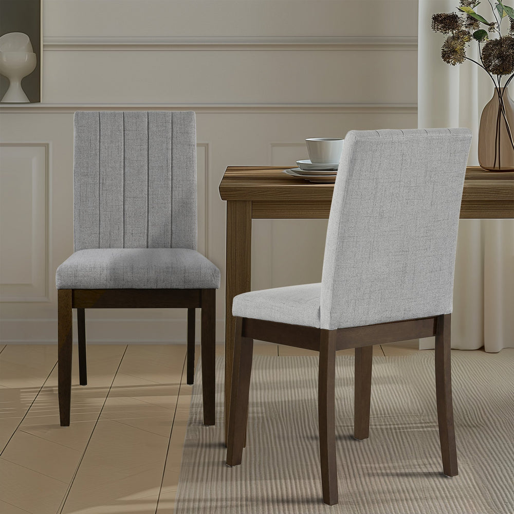 JLA Home 510 Design - Upholstered Channel-Back Dining Chairs Set of 2 — Transitional Parsons Style, Padded Seats, Solid Wood Legs Light Grey 5DS108-0053