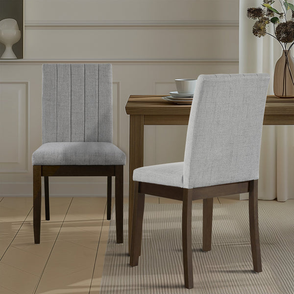 JLA Home 510 Design - Upholstered Channel-Back Dining Chairs Set of 2 — Transitional Parsons Style, Padded Seats, Solid Wood Legs Light Grey 5DS108-0053