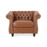 Christopher Knight Home® - Noble House - Silverdale Traditional Chesterfield Club Chair, Cognac Brown and Dark Brown