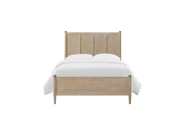 English Elm King Lo-Post Bed Sand Finish — King-Sized Transitional Design with Herringbone Headboard, Mindi Veneer B2699S00019