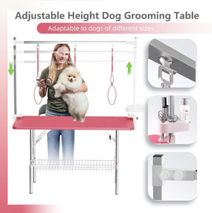 English Elm 47inch Stainless Steel Foldable Pet Grooming Table with Arm Noose and Mesh Supply Tray W3587P409930