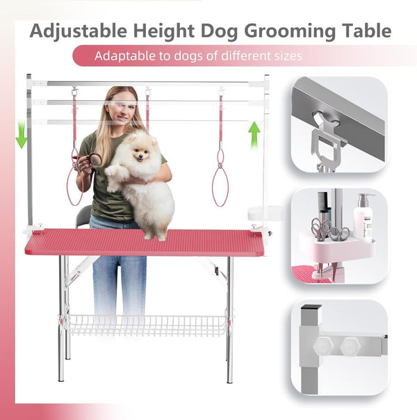English Elm 47inch Stainless Steel Foldable Pet Grooming Table with Arm Noose and Mesh Supply Tray W3587P409930