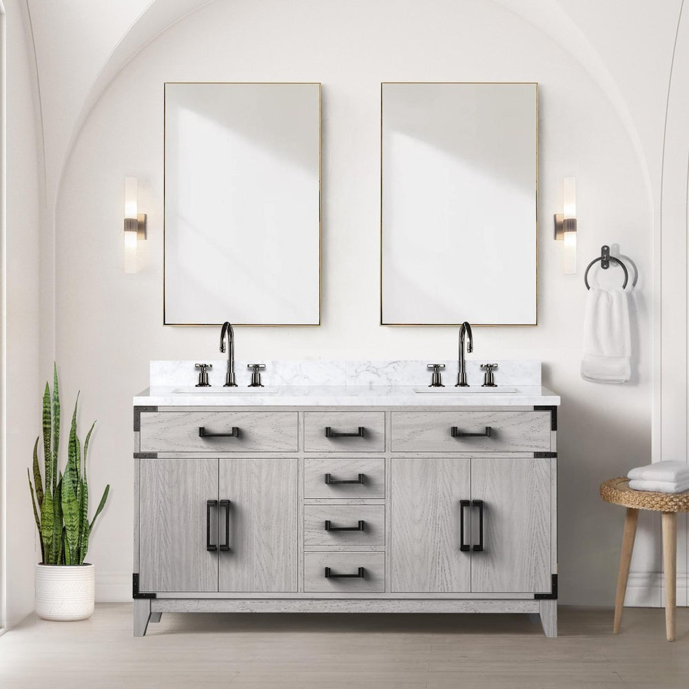 English Elm White Oak Double Bath Vanity - 60" W X 22" D, Elegant Storage, Soft-Close Features, Fully Assembled B2731P259865-GIGA